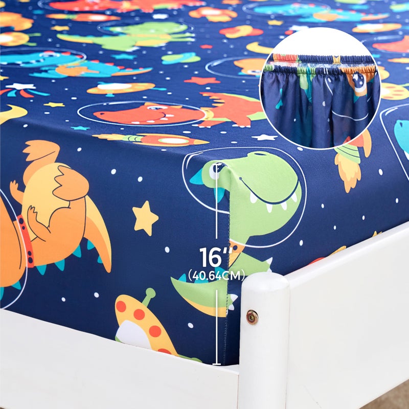 Joiedomi Kids Twin Sheet Set Space Dinosaur - 3 Piece Soft Microfiber Bed Sheets - Deep Pocket Wrinkle Free  Cozy Toddler Bedding Set  Fade Resistant Breathable for Boys Girls Teens - Image 4